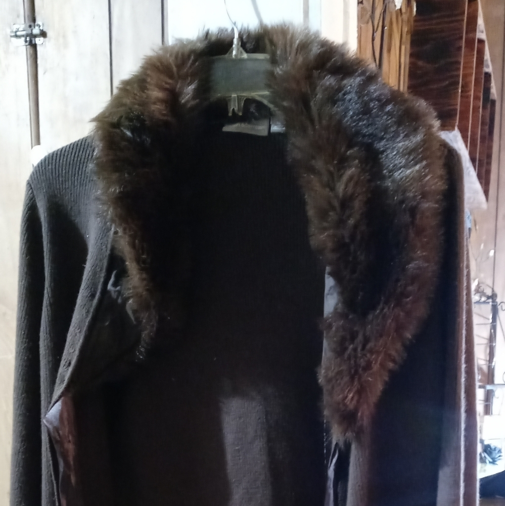 Croft&Barrow Brown Sweater With fur Neck Size XL